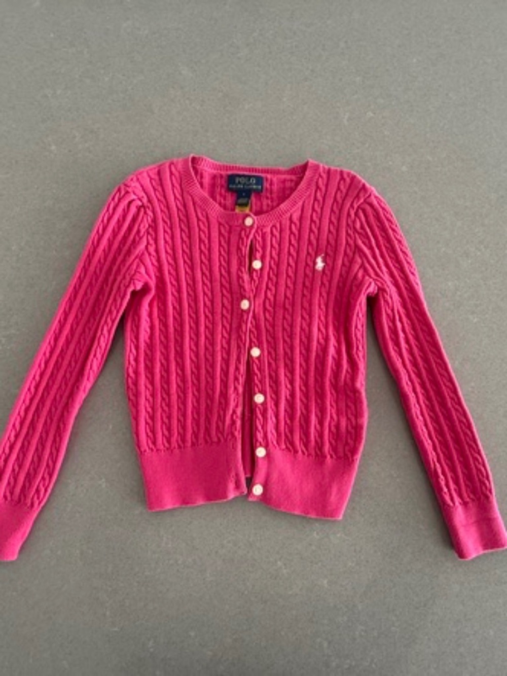 Girls Polo Ralph Lauren Sz 6 Cotton Cable Knit Cardigan Bright Pink